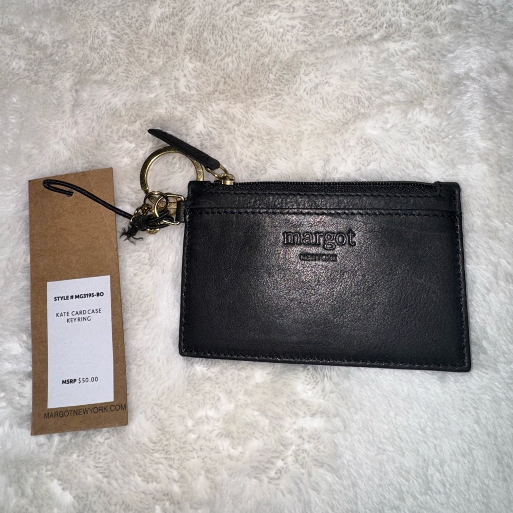 Margot New York Leather Zip Slim Card Case Wallet New W/ Tag 100% Leather